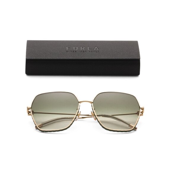 FURLA Green/Gold 59mm Square Sunglasses